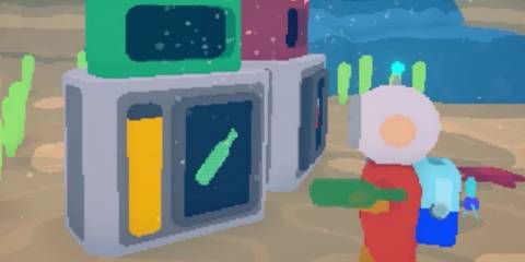 A player by a glass bin in Loddlenaut