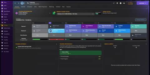 The Training Schedule Screen in Football Manager 2024