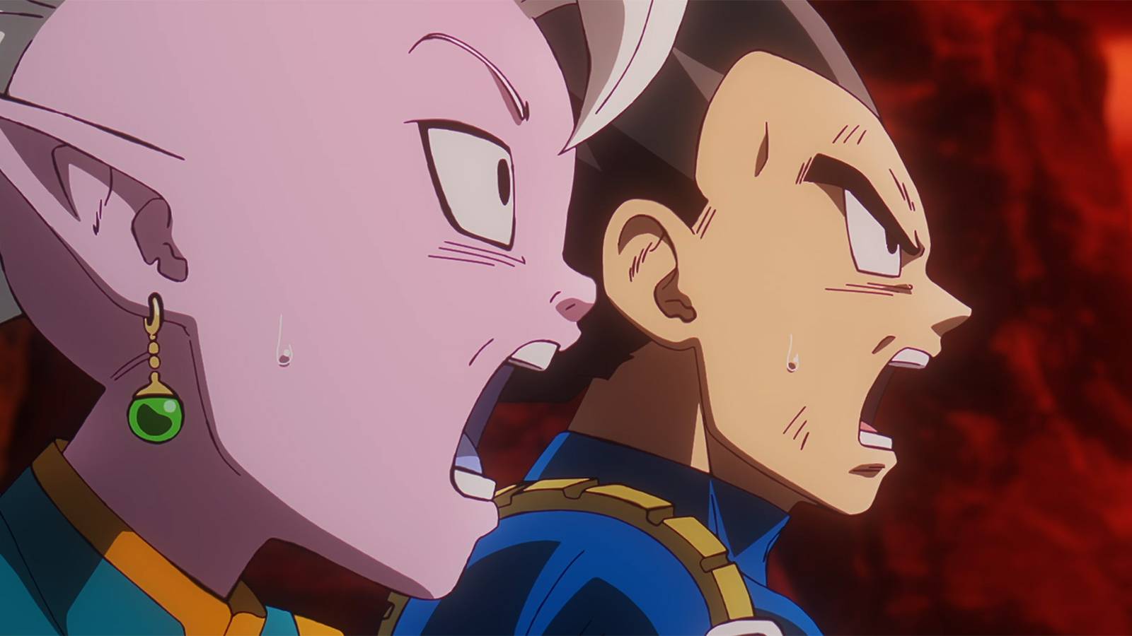 Vegeta and Supreme Kai (Shin) surprised in Dragon Ball DAIMA