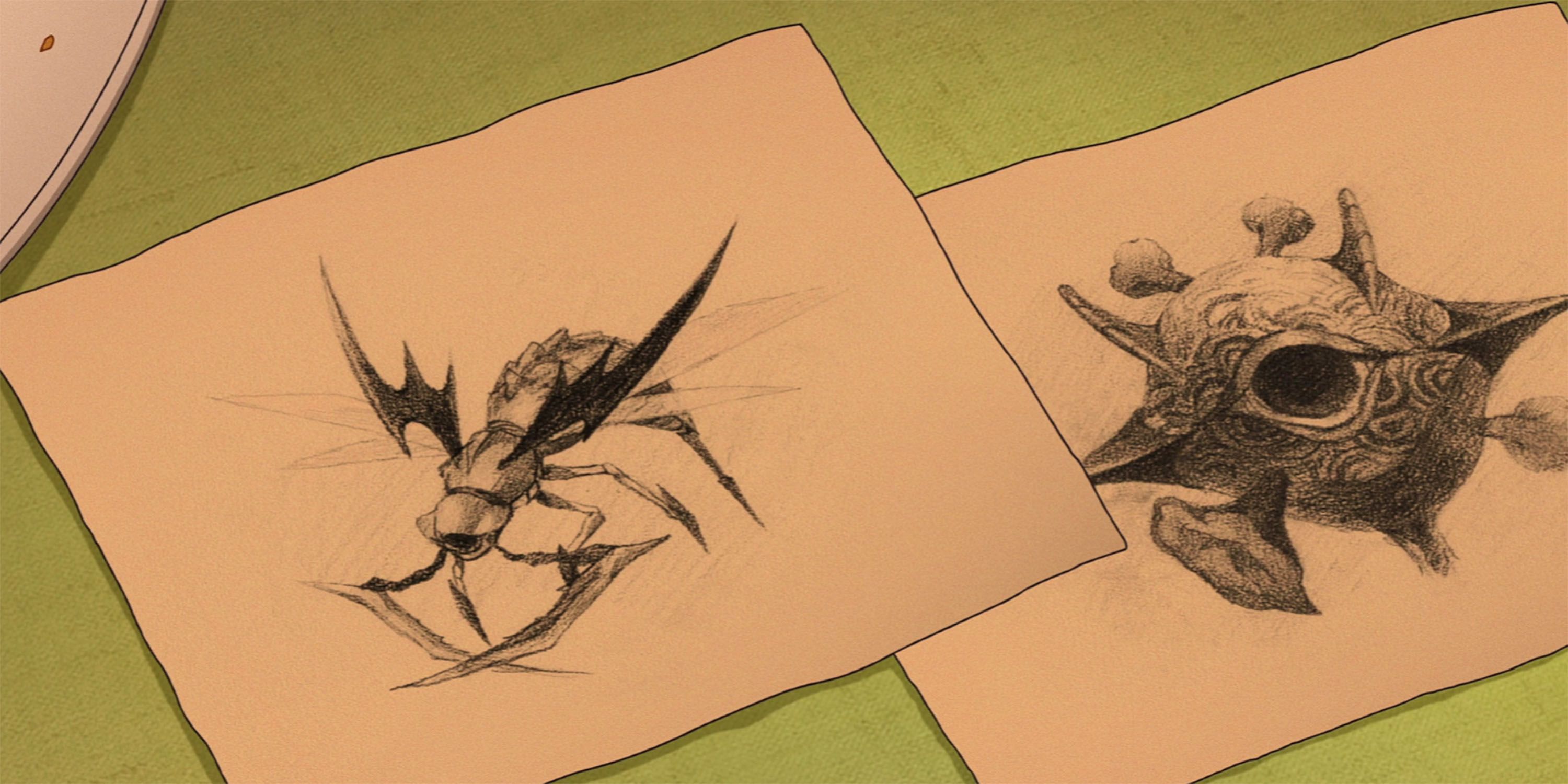 Natsuko's Void sketches lay on a table in Zenshu.