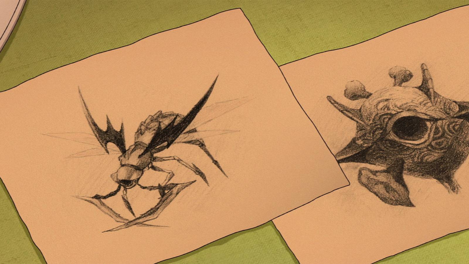 Natsuko's Void sketches lay on a table in Zenshu.