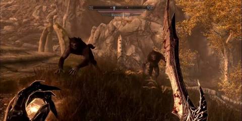 Werewolf Vargr running angrily towards the player in Skyrim