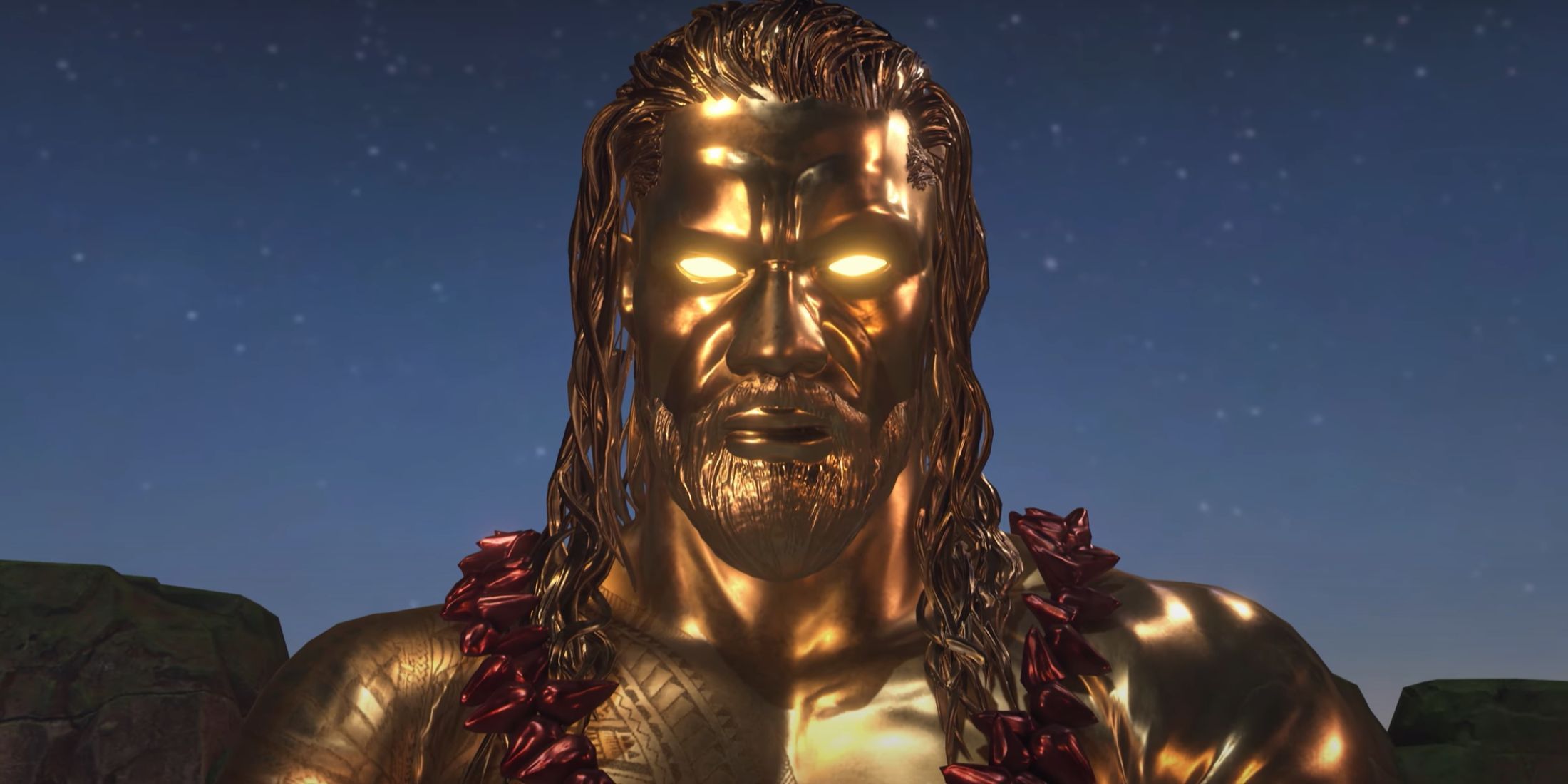 wwe 2k25 roman reigns gold statue on the island