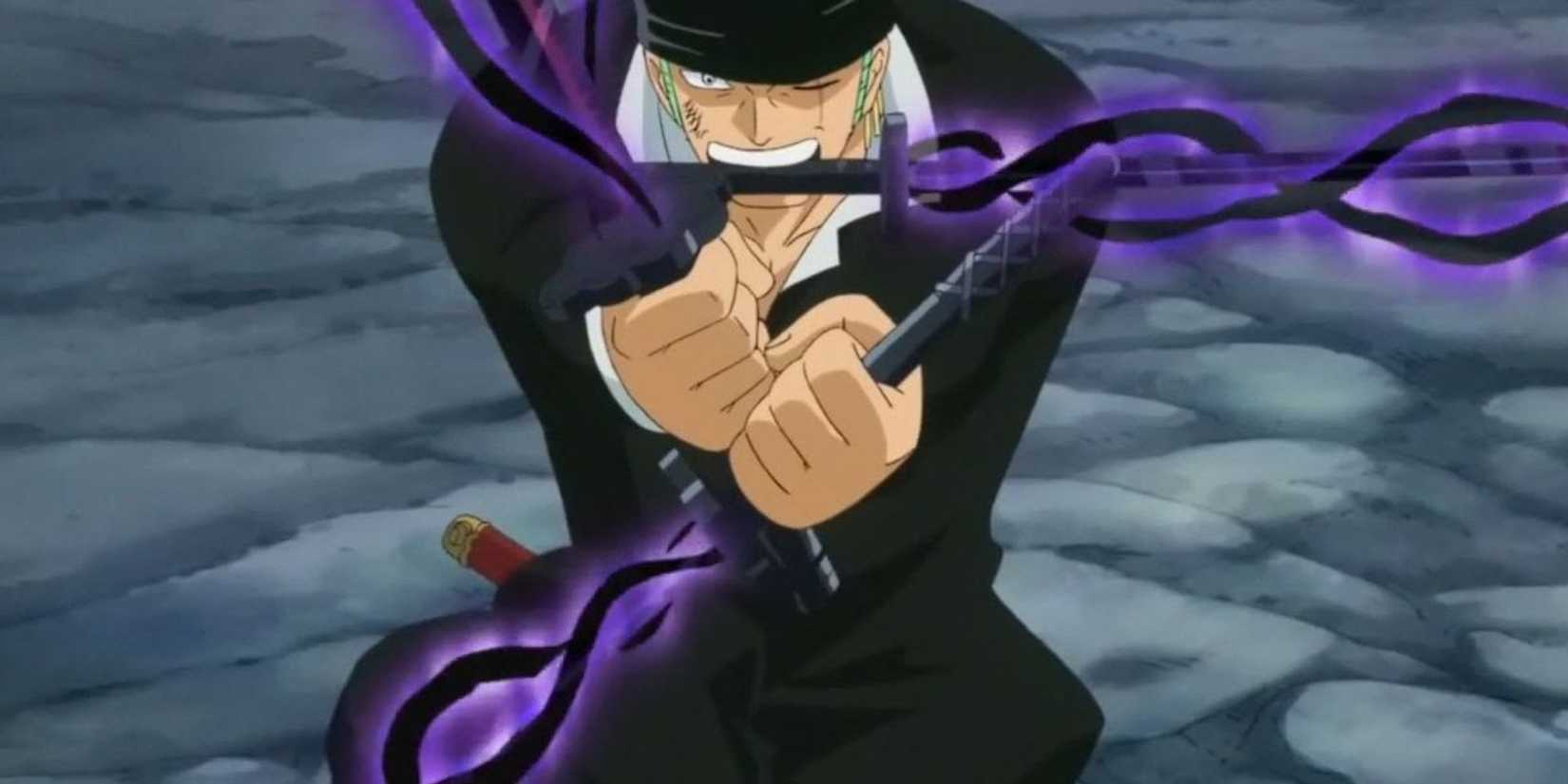 Zoro begins his Santoryu Ogi Ichidai Sanzen Daisen Sekai in One Piece