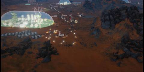 A Colony Dome and Rovers at Night Time in Surviving Mars