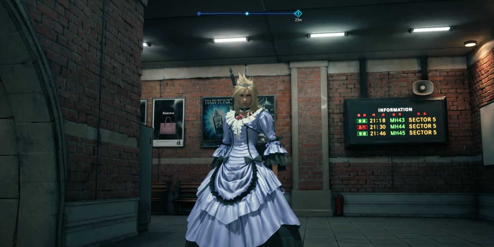 An image of Cloud in the Gorgeous Dress mod for Final Fantasy 7 remake