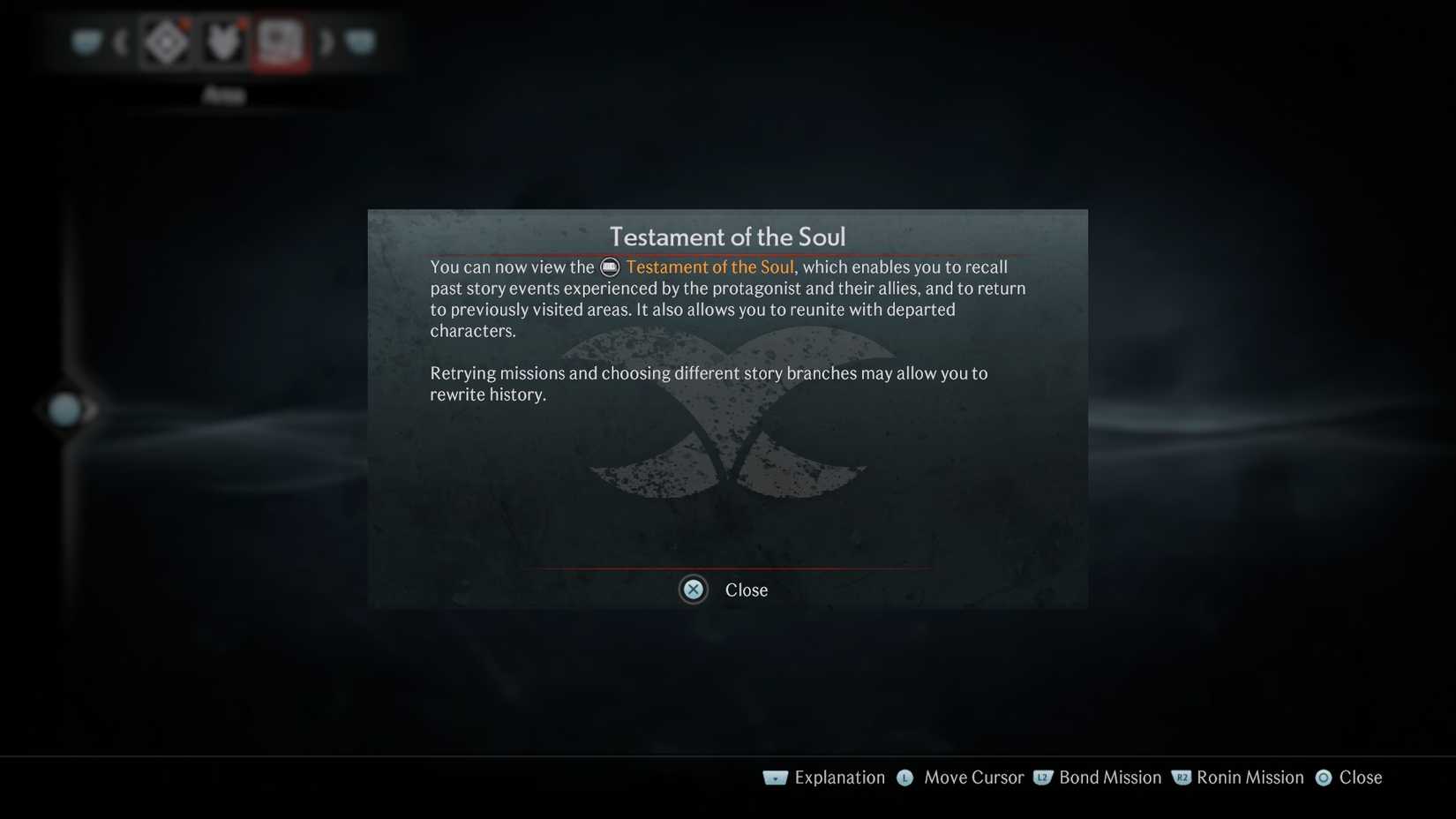 Rise of the Ronin Testament of the Soul tutorial message