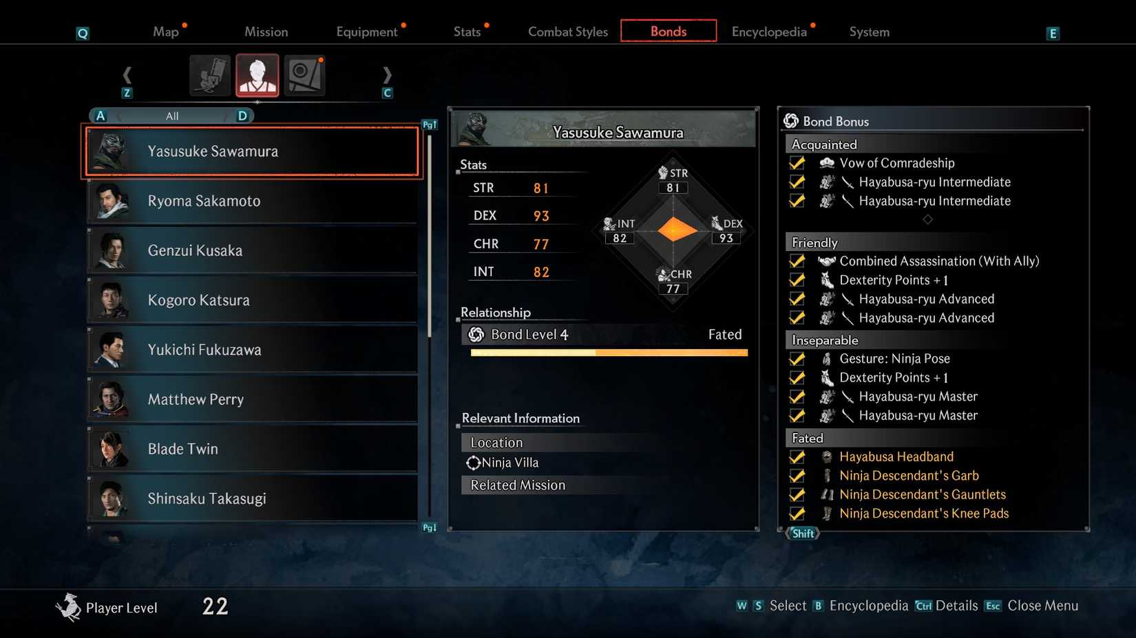 Max Bond level with Yasusuke Sawamura in Rise of the Ronin