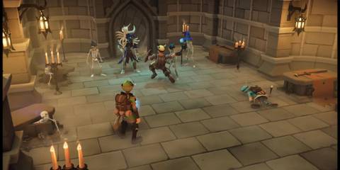 A Group in For The King 2 Fighting a Dungeon Boss Skeleton