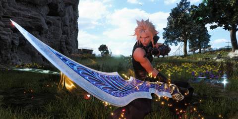 An image of Cloud Strife in the Zantetsuken weapon mod for Final Fantasy 7 Rebirth 