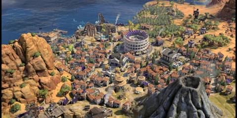 Playing as the Roman Empire in Civilization 7, with the Colosseum Wonder Built