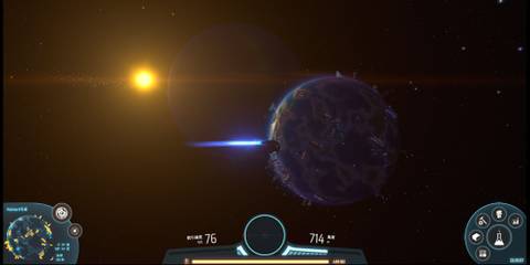A Zoomed Out View of a Planet in Dyson Sphere Program, With The Players Spaceship Above