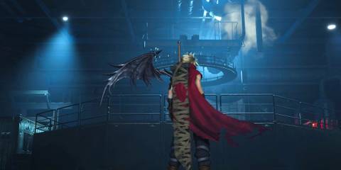 An image of Cloud Strife in the Kingdom Hearts outfit mod for Final Fantasy 7 Rebirth mod