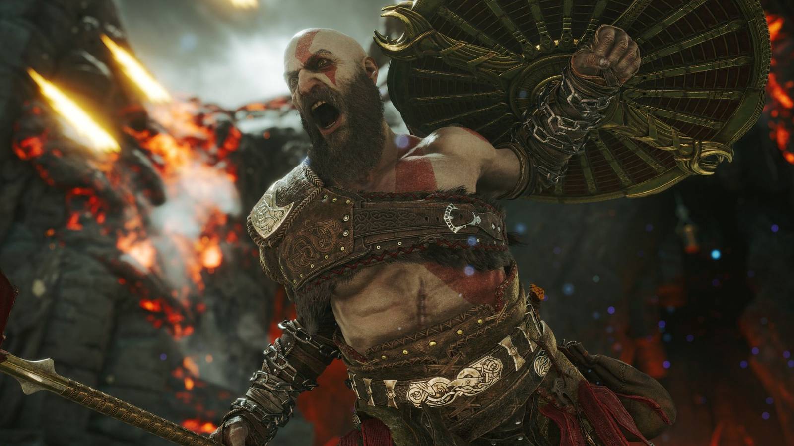 Kratos charging into battle in God Of War Ragnarok