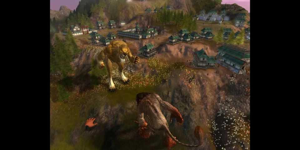 The Lion and Tiger Creatures From Black & White 2 About to Fight