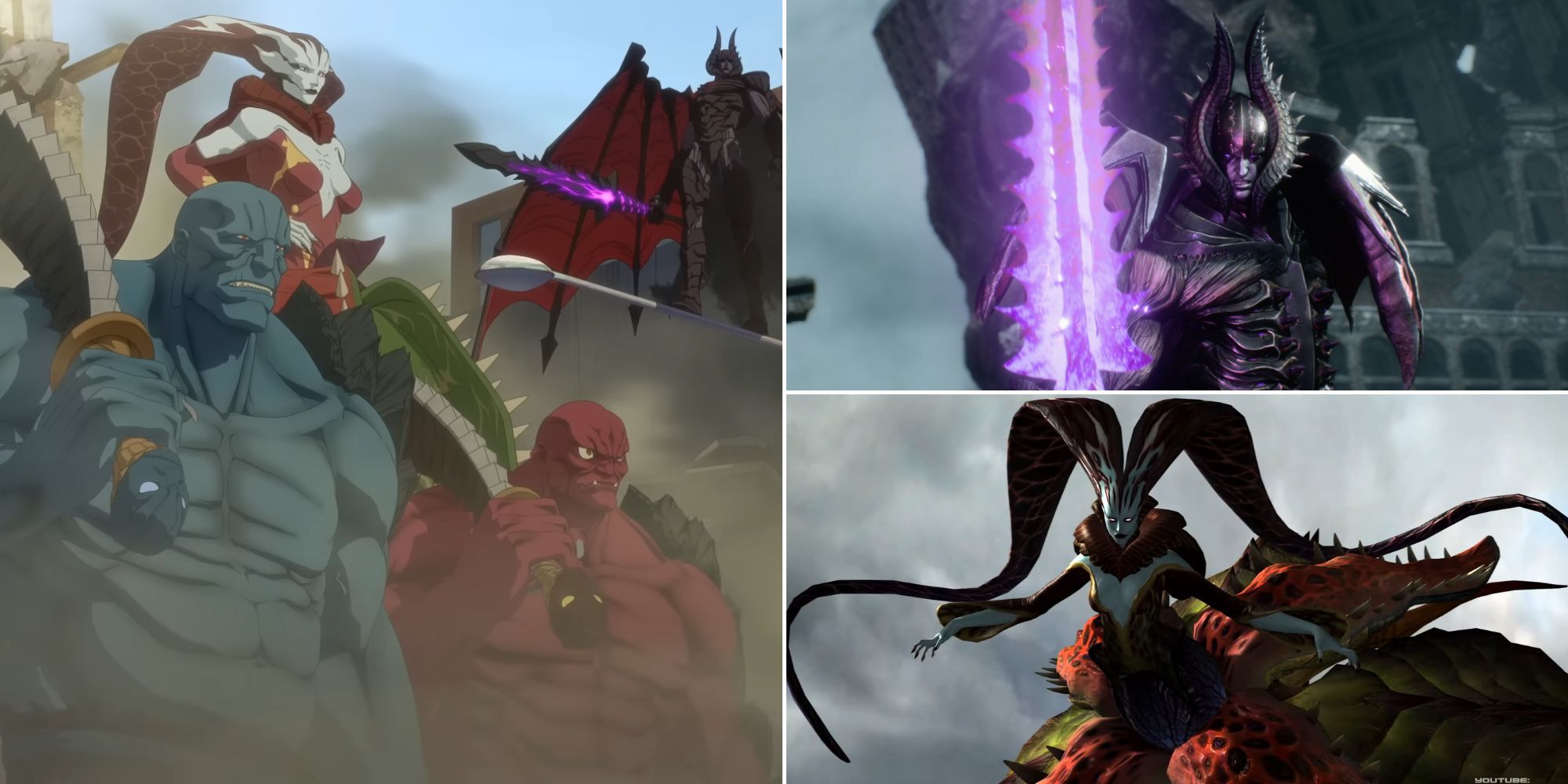 A collage of several Devil May Cry bosses in the Netflix animated show and the in-game counterparts of Cavaliere Angelo and Echidna.