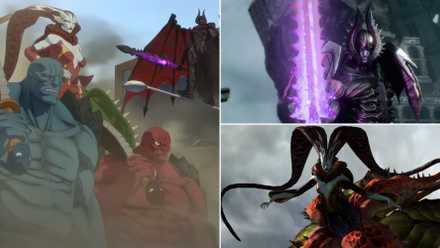 A collage of several Devil May Cry bosses from the Netflix animated show and the in-game counterparts of Cavaliere Angelo and Echidna.
