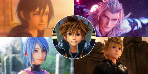 A collage of five great Kingdom Hearts characters: Xion, Xemnas, Aqua, Roxas and Sora.