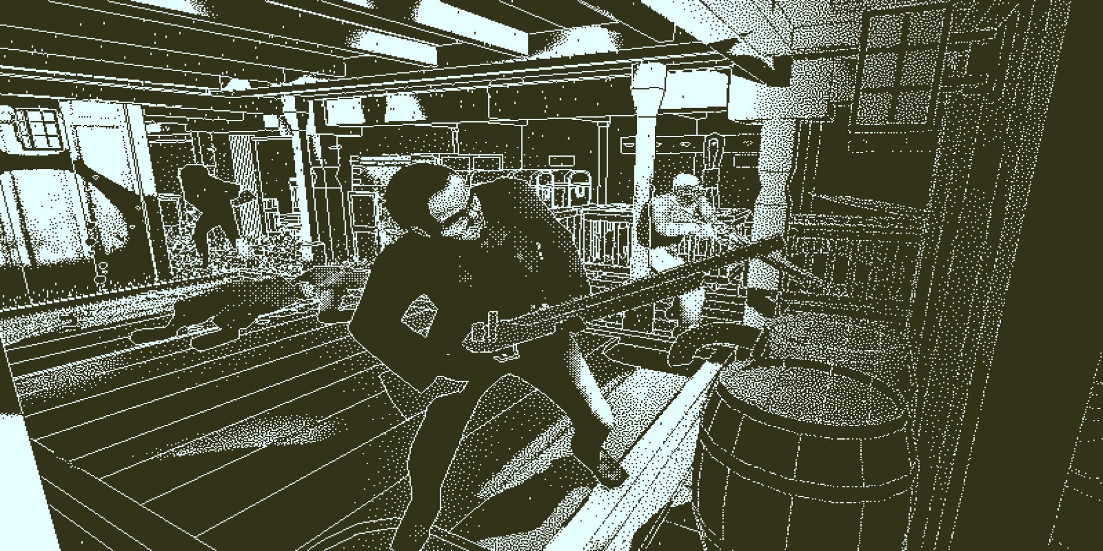 A character holding a gun in Return Of The Obra Din