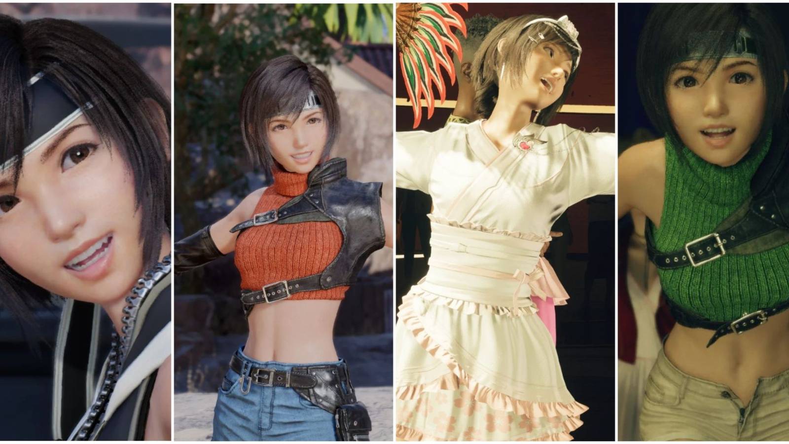 A collage of images of Yuffie from Final Fantasy 7 Rebirth from various mods (1)