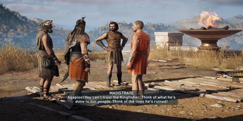 A cutscene during a mission in Assassin's Creed Odyssey