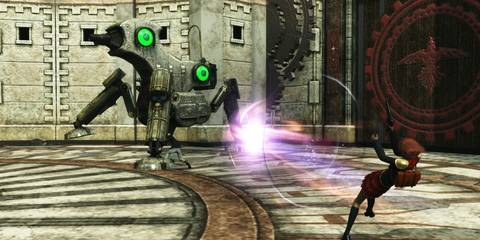 A Key Frame From Final Fantasy Type-0 Showing A Friendly Character In Battle With An Enemy