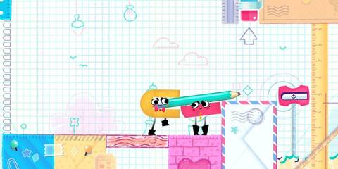 A shape holding a pencil in a level in Snipperclips