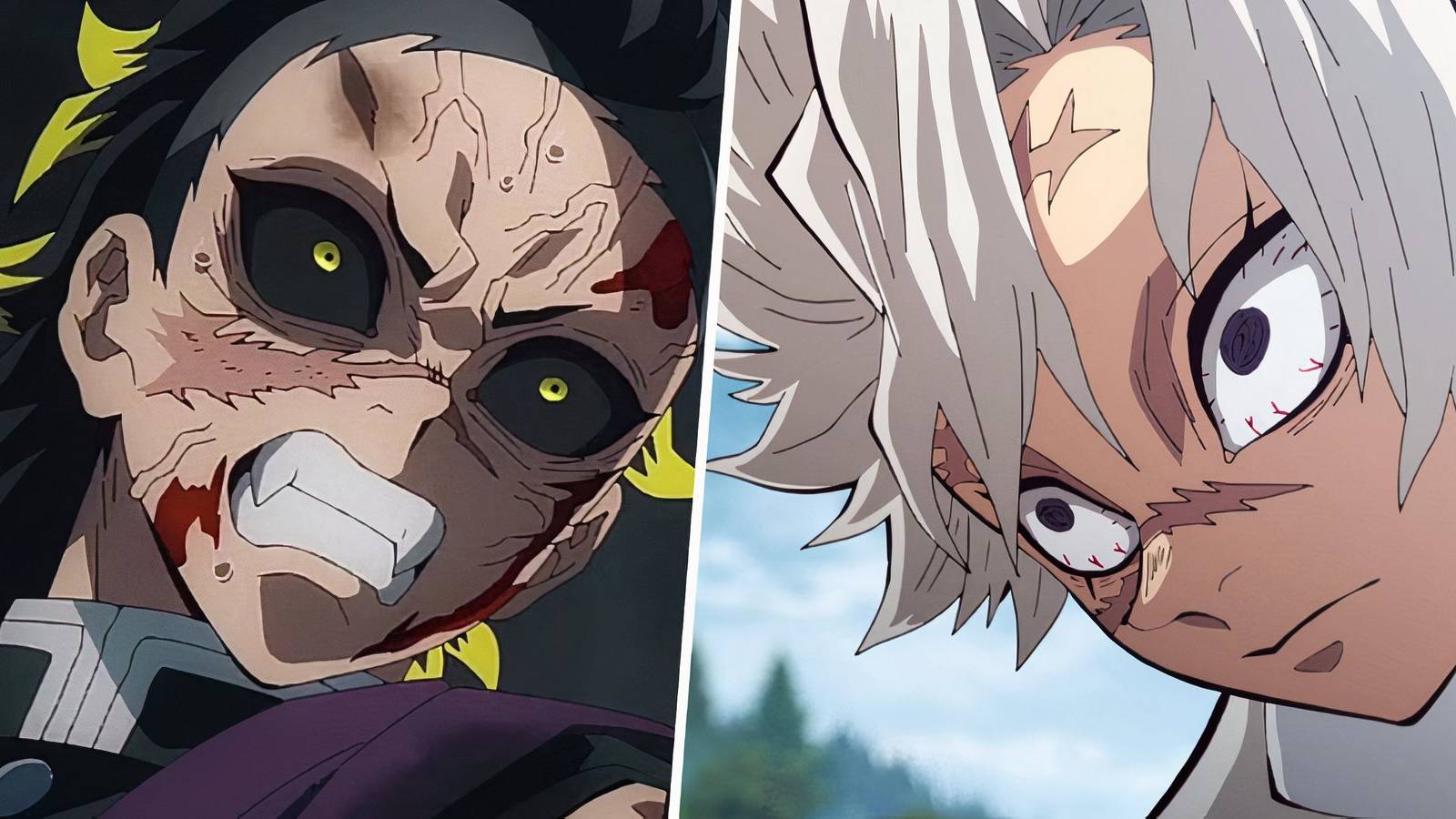 A split image of Genya and Sanemi and Demon Slayer