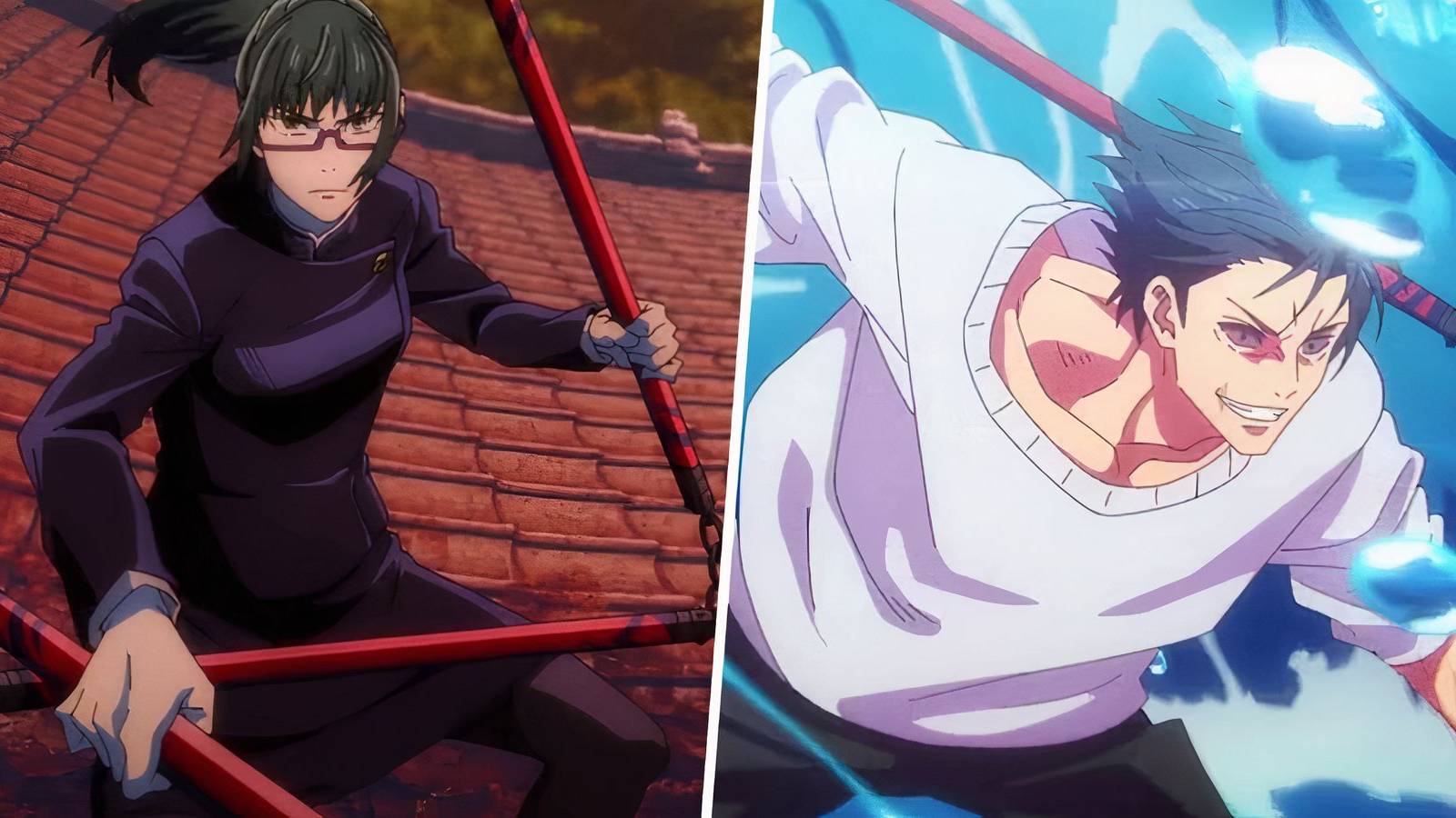 A split image of Maki and Toji using the playful cloud in Jujutsu Kaisen (2) (1)