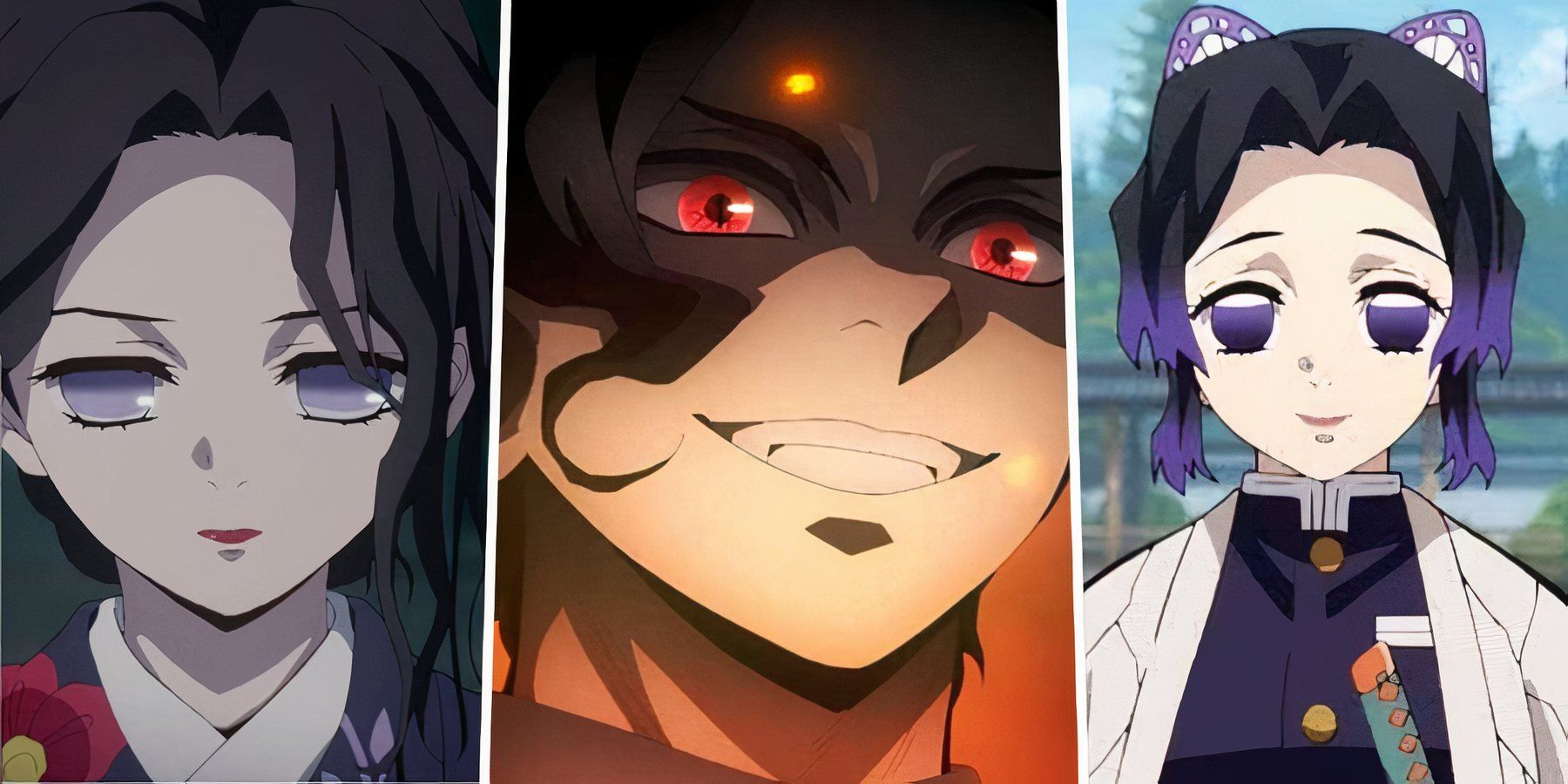 A split image of Tamayo. Muzan and Shinobu from Demon Slayer