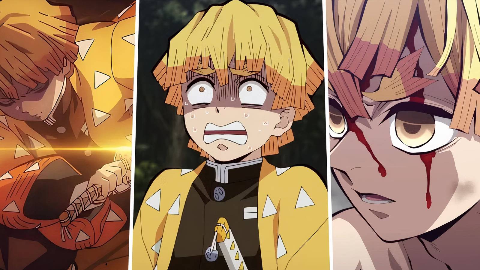 A split image of Zenitsu in Demon Slayer (1)