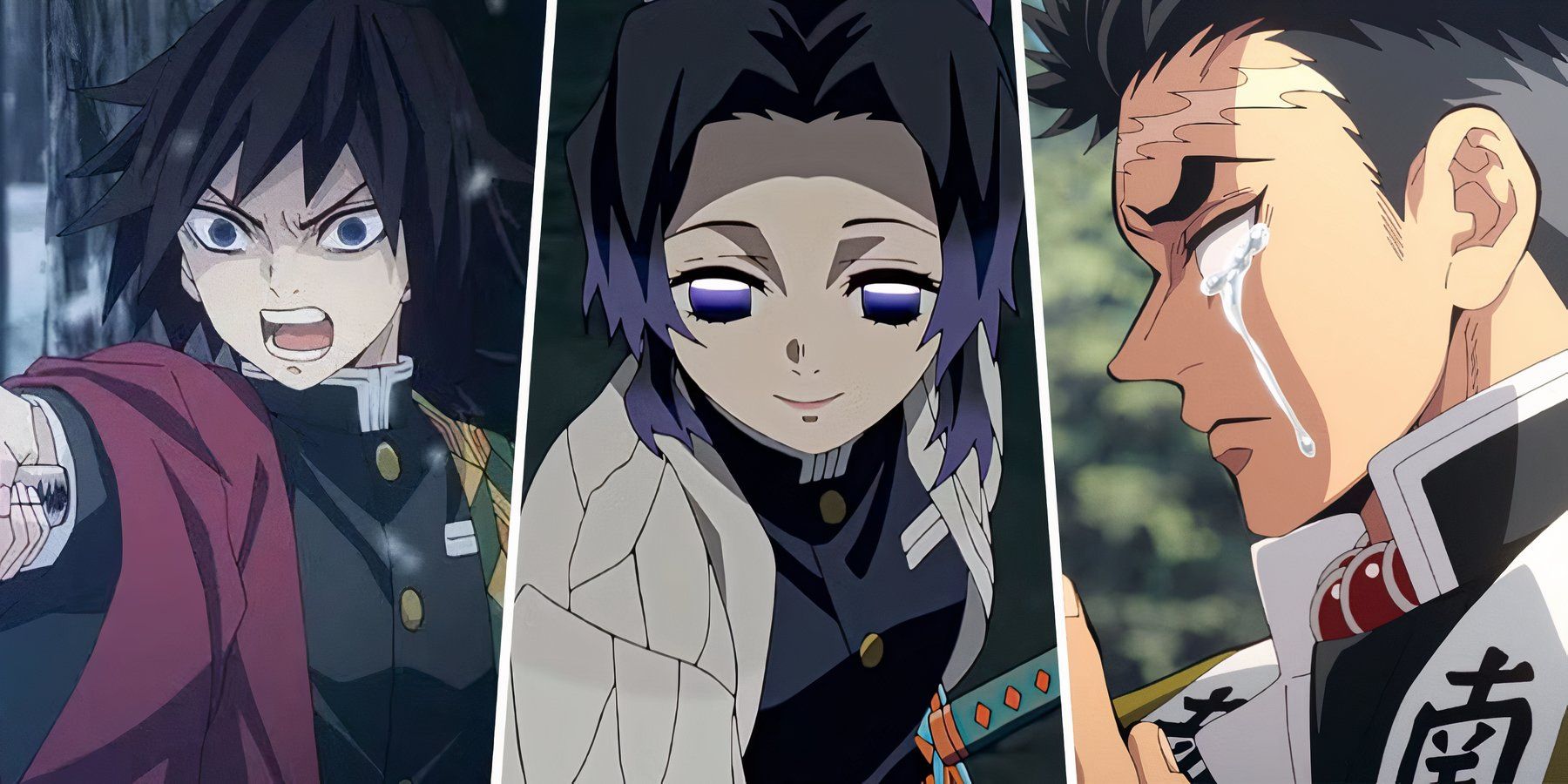 A split image Tomioka, Shinobu and Gyomei in Demon Slayer 