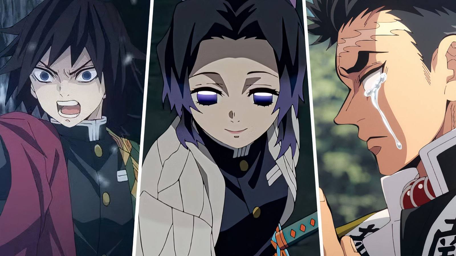 A split image Tomioka, Shinobu and Gyomei in Demon Slayer 