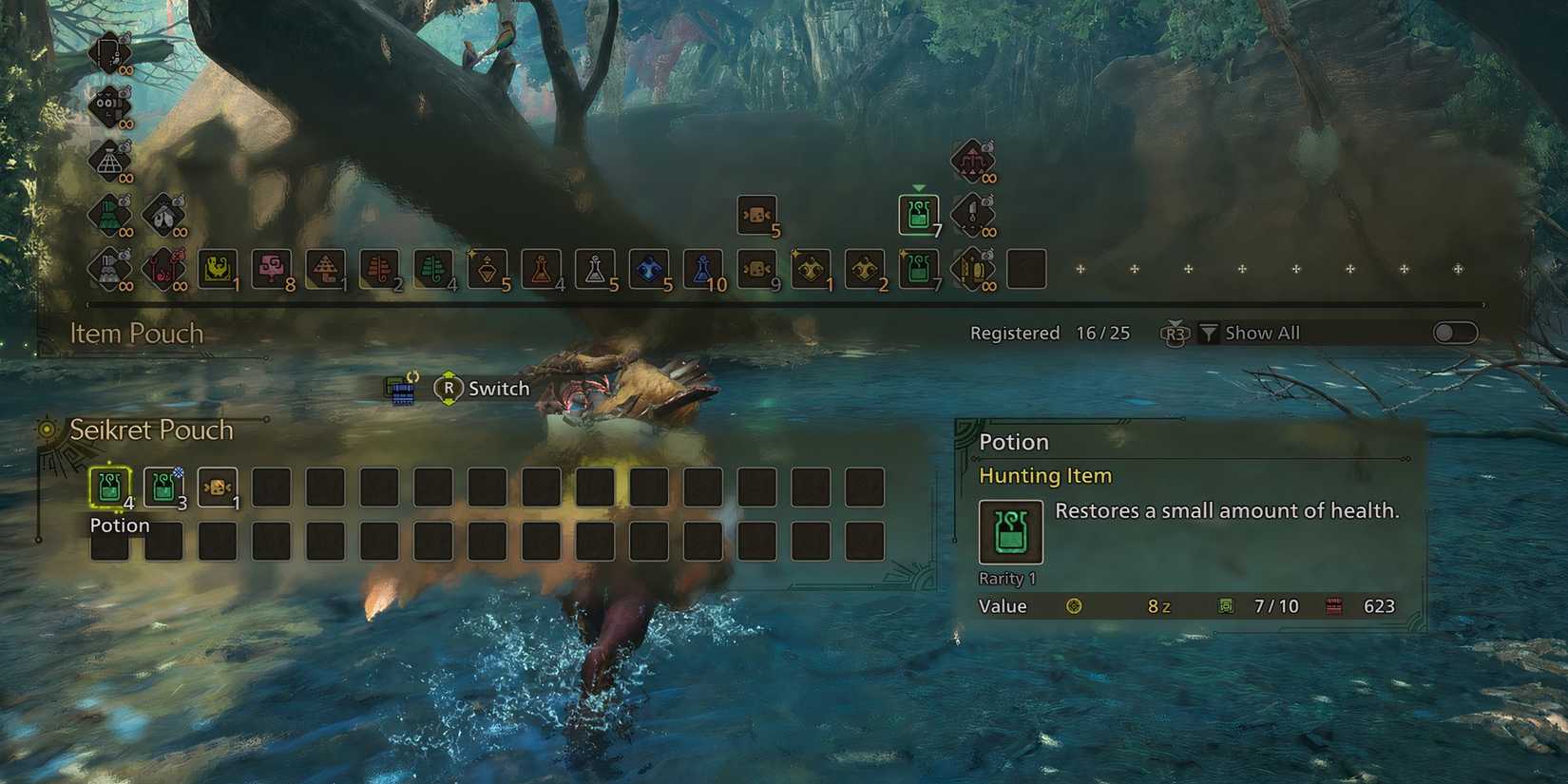 Accessing your side satchel in Monster Hunter Wilds