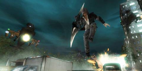 Alex Mercer being chased by helicopters in Prototype