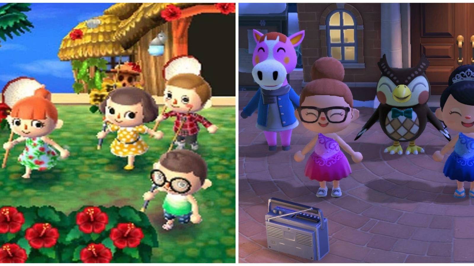 similar images of villagers together in animal crossing new leaf and animal crossing new horizons