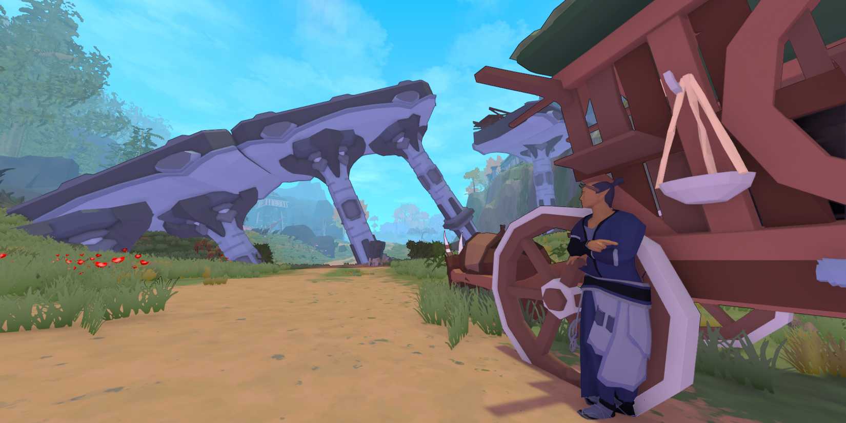 Ardenfall pre release screenshot an npc standing beside a wagon