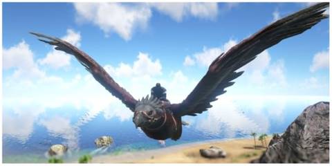 Argentavis flying with player riding on its back