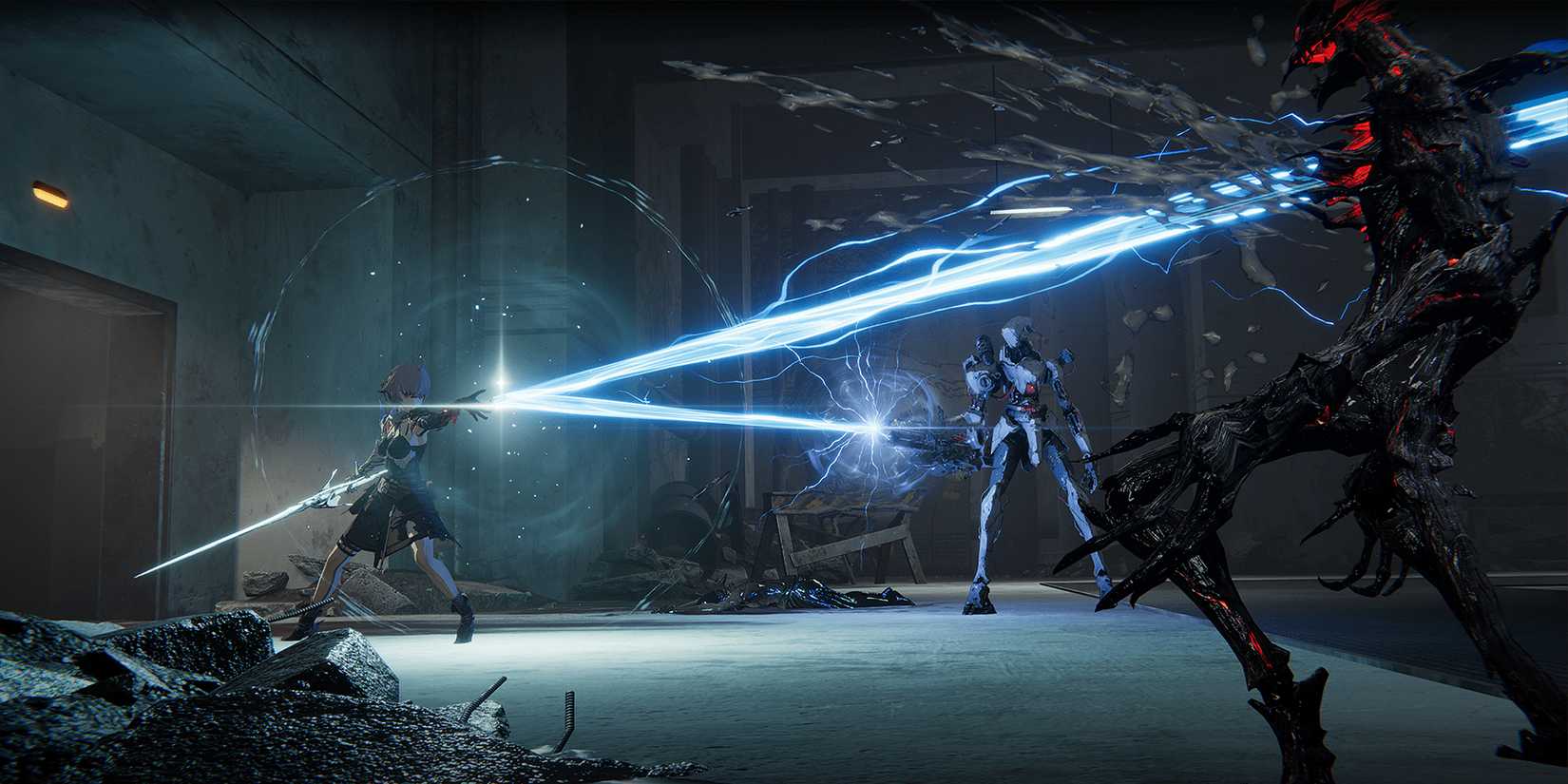 Arrisa deflecting a rail gun in AI Limit