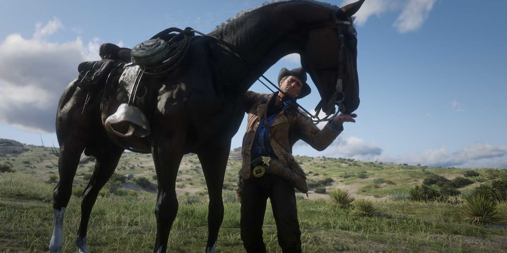 arthur feeds his horse