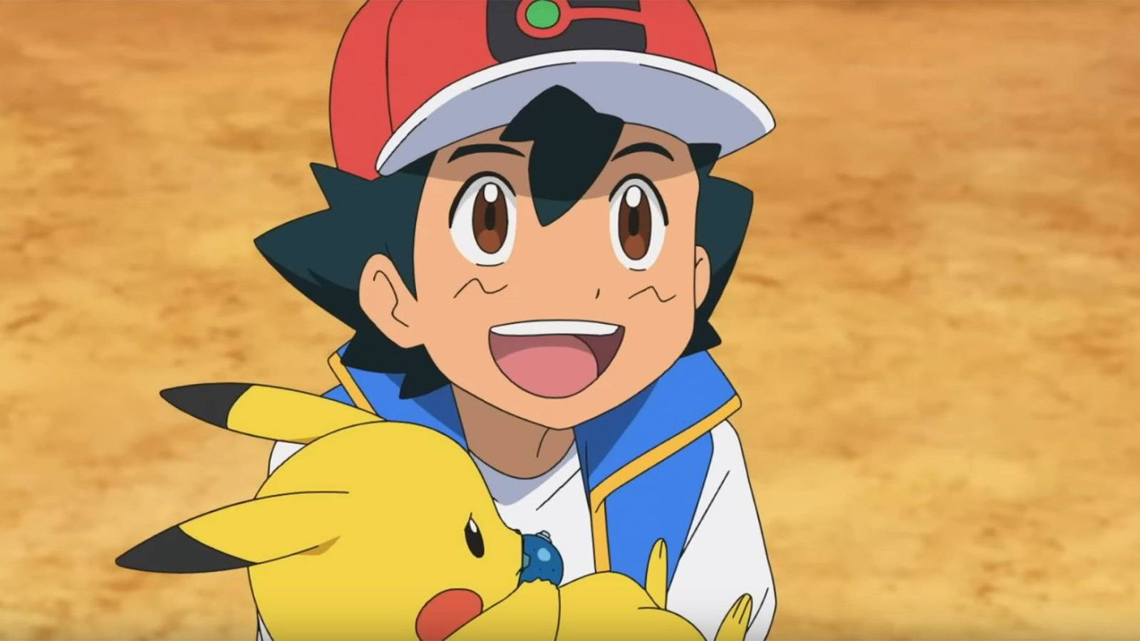 Ash Ketchum holding Pikachu in newer Pokemon anime