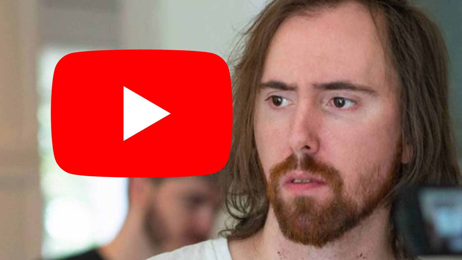 Asmongold looking at YouTube logo emblem submark 2x1 composite