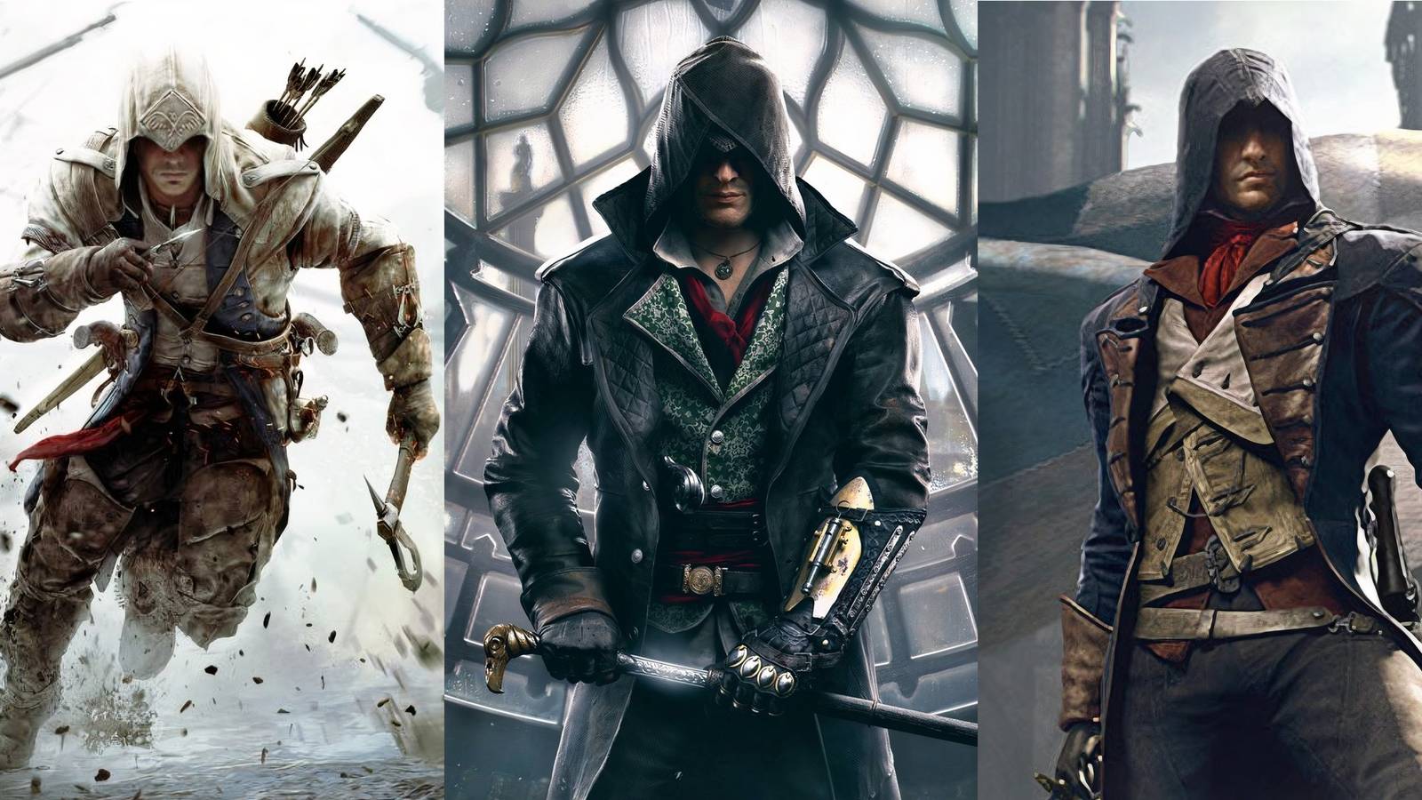 Feature image depicting Assassin's Creed 3, Syndicate, and Unity