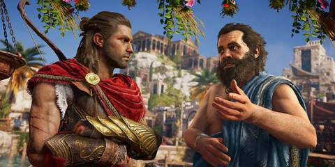 Assassin's Creed Odyssey philosophical discussion under the Acropolis
