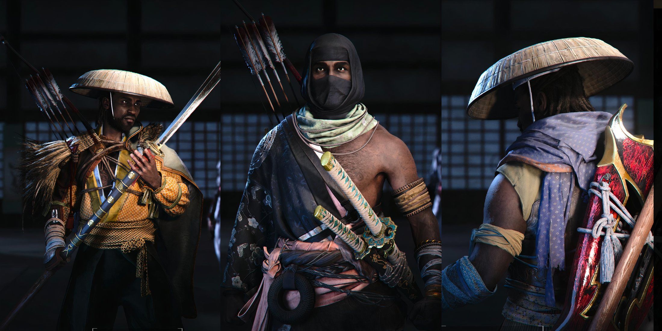Yasuke with different armor and weapons