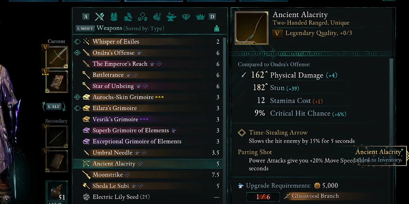 Avowed Ancient Alacrity stat screen