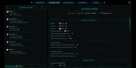 Avowed - Gunslinger Stats