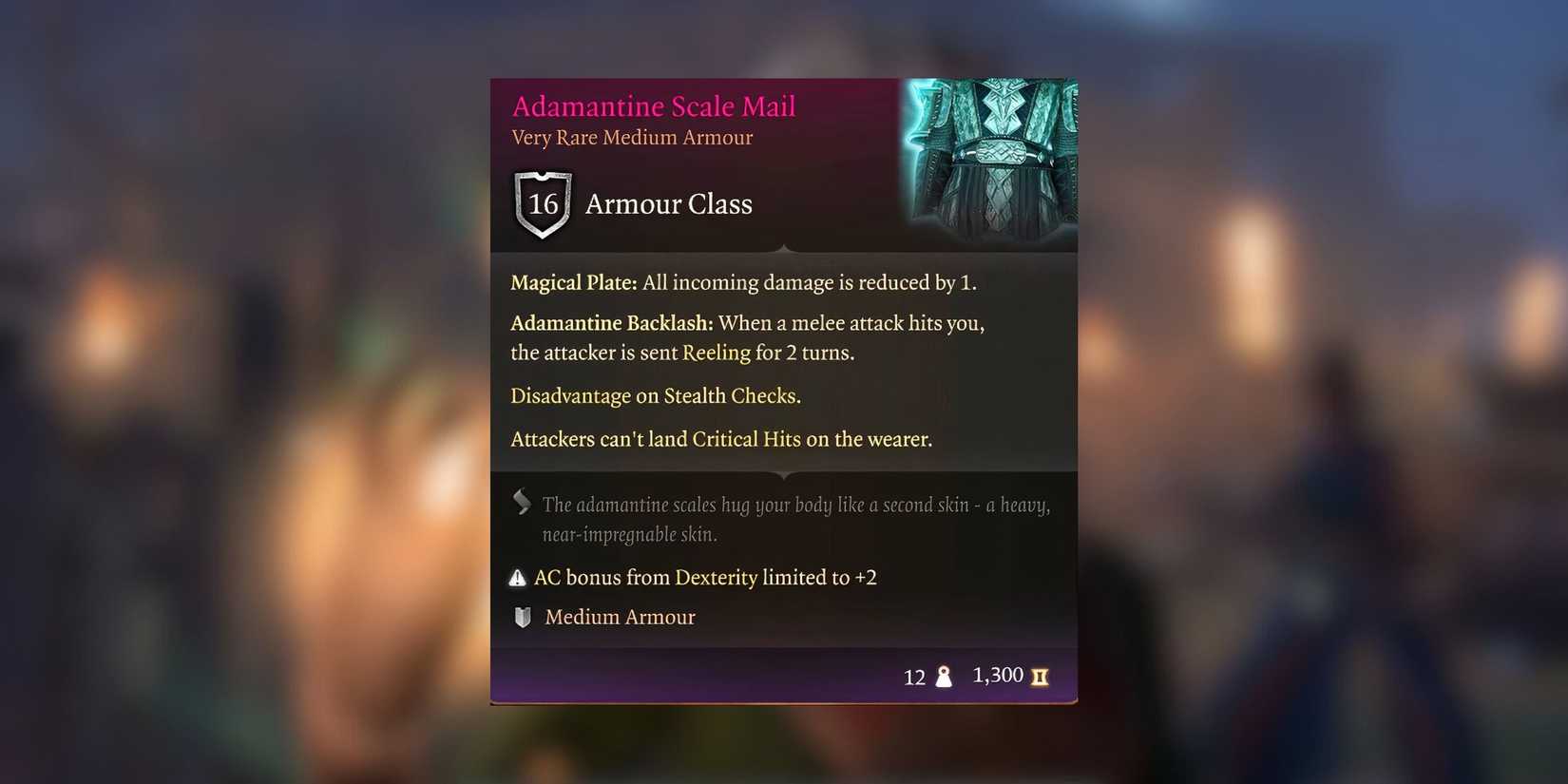  Adamantine Scale Mail stats in Baldur's Gate 3