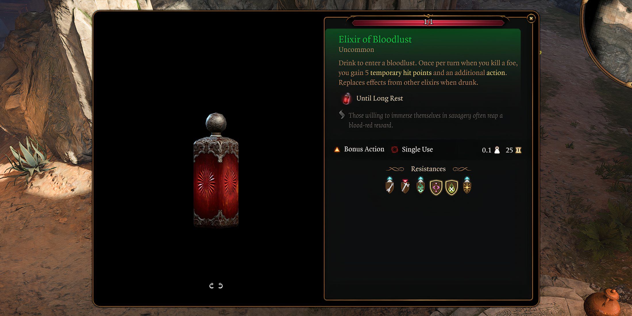 Baldur's Gate 3 - Elixir of Bloodlust Description