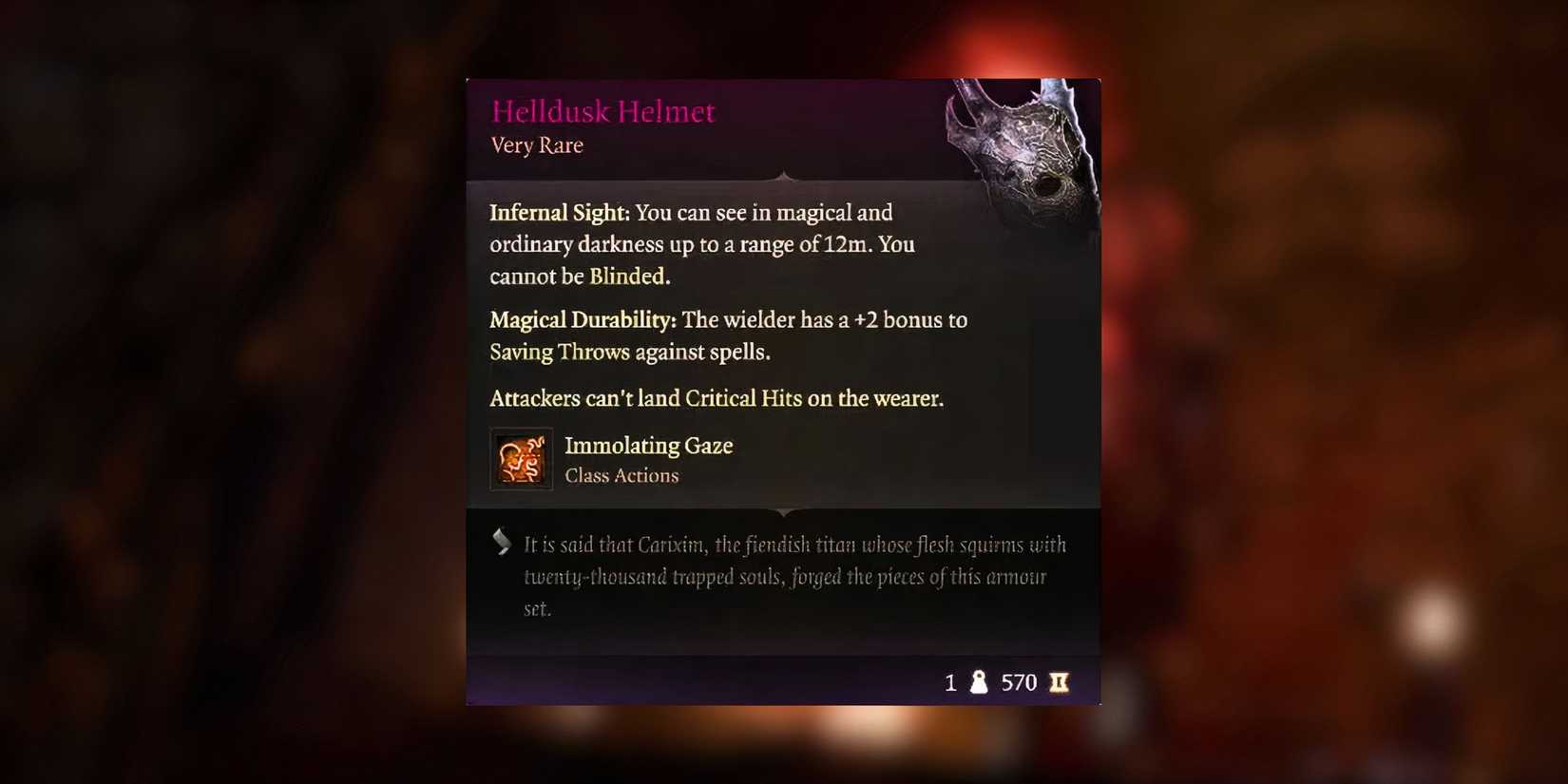 Helldusk Helmet stats in Baldur's Gate 3